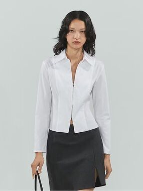 Mango Fitted cotton zipper top